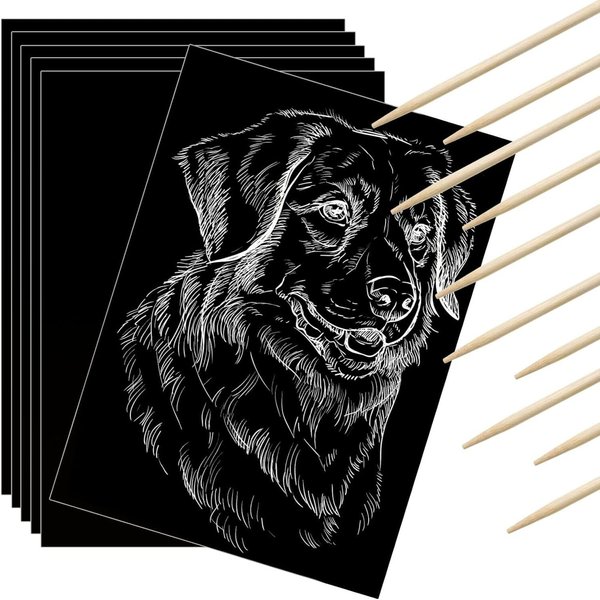 Gersoniel Scratch Paper Art Set Craft Kits Scratch Off Paper Black Coated Scratchboard Black Scratch Paper with Wooden Stylus for Valentine's Day Gifts Birthday Party Supplies(25 Pieces)