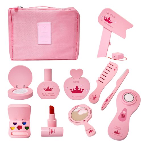 XUANYILAN Wooden Makeup Toy Set，Toddler Wooden Makeup Kit for Girls，Pretend Makeup Kit for Little Girls Gift Ages 3+