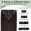 Clip in Hair Extensions Human Hair Full Head 8 Pieces 18 Clips 100% Real Silky Human Hair 22"-110g Dark Brown (#2)