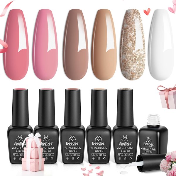 beetles Gel Polish Pink Nude Neutral Gel Nail Polish Kit Desert Rose Collection 6 Colors Elegant Nail Design Soak Off Nail Uv Lamp Cured Nail Diy Manicure Set at Home Gift for Women
