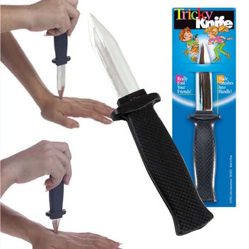 Two Pack Trick Plastic Fake Spring Retractable Knife Set [Bundle Combo] - 2 Toy Magic Classic Novelty Gag Knives - NOT Sharp - Fools Everyone - Kids, Adults, Teens