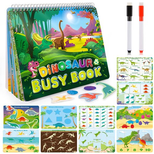 Dinosaur Toys for Kids 3-5, My Preschool Busy Book Montessori Toys for 3 4 5 6 7 Year Old Boys Girls Preschool Learning Homeschool Activities Ideal Christmas Birthday Gifts for Kids Ages 2-4 5-7