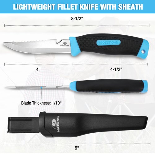 Mossy Oak Fishing Knife & Bait Knife, 4" Fish Fillet Knife with Protective Sheath, Razor Sharp 5Cr15MoV Stainless Steel Blade, Ergonomic Non-Slip Handle, Fishing Knife for Open Back and Boning