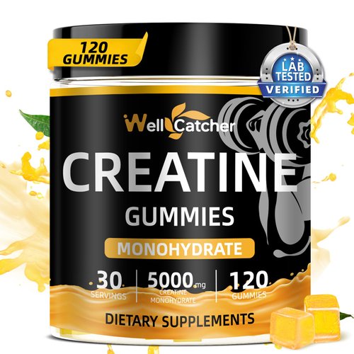 Creatine Monohydrate Gummies for Men Women - Vegan Creatine Supplement Gummies 5000mg Chewable for Muscle Strength Growth Recovery, Lab Tested Preworkout Gummies Sugar Free Orange Flavor 120ct