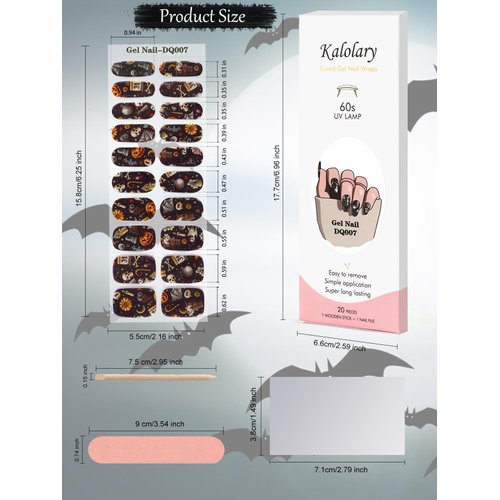 20PCS Halloween Gel Nail Polish Strips, Kalolary Halloween Full Cover Real Gel Nail Stickers Self Adhesive Gel Nail Wraps for Women Girls DIY Nail Art Decorations Salon Home(UV/LED Lamp Required)