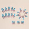 IMSOHOT Almond Press on Nails French Medium Blue Fake Nails Glitter Gradient False Nails with Designs Rhinestone Full Cover Acrylic Nails Glossy Glue on Nails for Women 24pcs