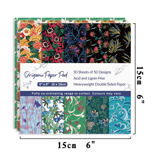 Origami Paper Kit 50 Sheets 6 Inch Square Double Sided Color 50 Vivid Japanese Washi Chiyo Colors for Hand Crafts Origami Paper Arts Creativity Flowers