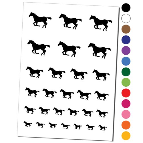 Horse Running Solid Temporary Tattoo Water Resistant Fake Body Art Set Collection - Black (One Sheet)