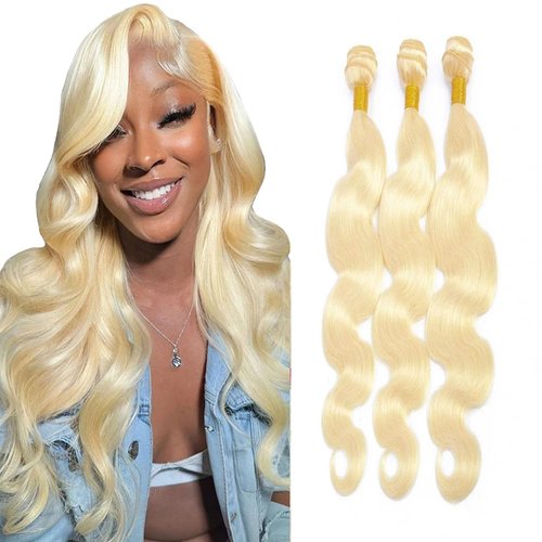 613 Bundles Human Hair Body Wave Bundles 16 18 20 Double Weft Blonde Human Hair Bundles Blonde Body Wave Human Hair Bundles Peruvian Virgin Remy Hair Extensions 3 Bundles