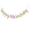 Happy 11th Birthday Banner for 11th Birthday Party Decorations (Gold & Pink)