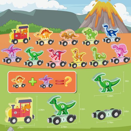 Wooden Train Set for Toddlers 3-5 Boys Girls Kid Birthday Gift 11PCS Magnetic Dinosaur Number Train Toy Educational Game 4-8 Year Old Children Holiday