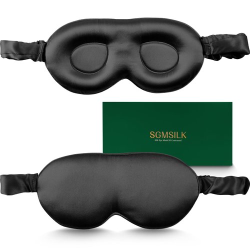 SGMSILK Mulberry Silk Sleep Mask, 3D Contoured Cup Eye Mask for Sleeping, Super Soft Breathable Silk Eye Covers for Sleeping, Blackout Eye Mask for Sleeping, Travel Silk Eye Mask Black