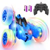 SGILE Remote Control Car, Stunt Car with Sides Light Strip and Headlights, 2.4Ghz Double Sided 360 Flips Rotating Race Car, Rechargeable RC Car Kids Toy for Boys Girls Birthday Gift, Blue