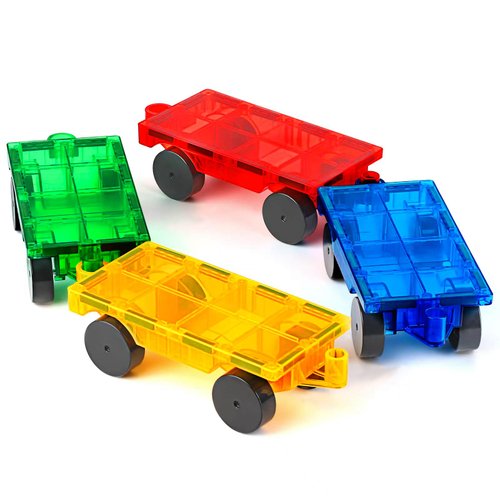Magnetic Tiles Cars Construction Set - 4 PCS Magnetic Tiles Magnet Bricks Truck Sensory Toys, Educational Magnetic Cars Set Magnet Building Blocks for 3 4 5 6 7 8+ Year Old Girls Boys