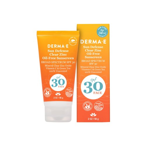DERMA E Sun Defense Mineral Oil-Free Sunscreen SPF 30 Face – Broad Spectrum Facial Sun Cream – Hypoallergenic, Fragrance Free Clear Zinc Oxide Protection, 2 Oz