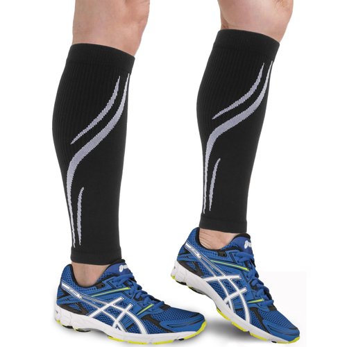 Keskale 2 Pairs Calf Compression Sleeves for Men & Women (20-30 mmHg), Leg compression Sleeve Footless Compression Socks for Running, Varicose Veins & Shin Splint Relief, Black/Gray, S/M