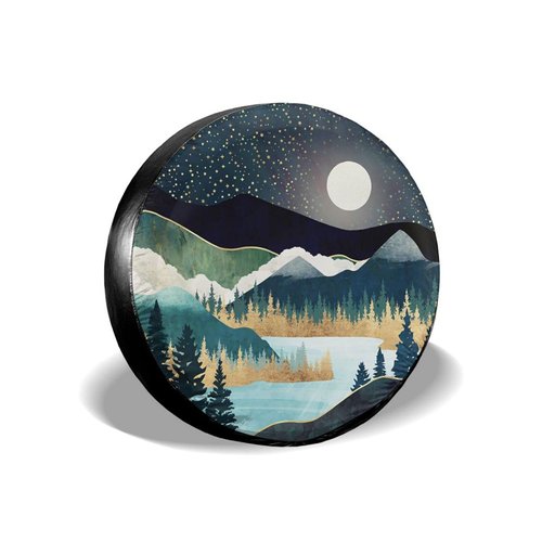 cozipink Abstract Mountains Deer Lake Landscape Spare Tire Cover Wheel Protectors Weatherproof Wheel Covers Universal Fit for Trailer Rv SUV Truck Camper Travel Trailers Accessories 14" 15" 16" 17"