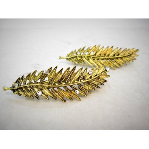 Generic Small bronze gold leaf hair clip clamp barrette with or without fits swarovski (Pattern: No crystals), 1 Count (Pack of 1)