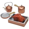 THE QUEEN'S TREASURES 18 Inch Doll Baking Accessories, 7 Piece 18 Copper Look Kitchen Pots, Pans, Tea Kettle, Plus Roast Chicken, Compatible with American Girl Dolls Kitchens & Furniture
