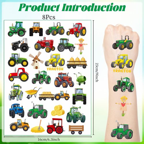 Lovarywow Tractor Temporary Tattoos for Kids - 200+ Tractor Birthday Decorations Tattoos Temporary Gifts for Boys Construction Party Favors Tractor Birthday Supplies Decorations Decor Prizes Rewards