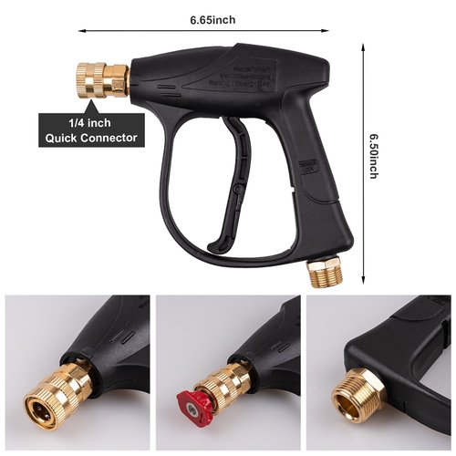 Clatoon Pressure Washer Short Gun, Foam Cannon with 1/4 Inch Quick Connector, Power Washer with 5 Pressure Washer Nozzle Tips, M22-14 mm Inlet Connector