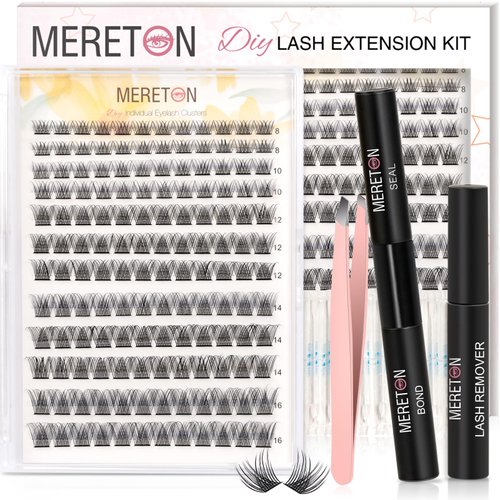 DIY Eye Lash Extension Kit,Cluster Eyelash Extension Kit,Individual Lashes Kit,Cluster Lashes with Lash Bond and Seal,Lash Glue Remover and Lash Applicator (MRT02 D Curl Mix 8-16mm)
