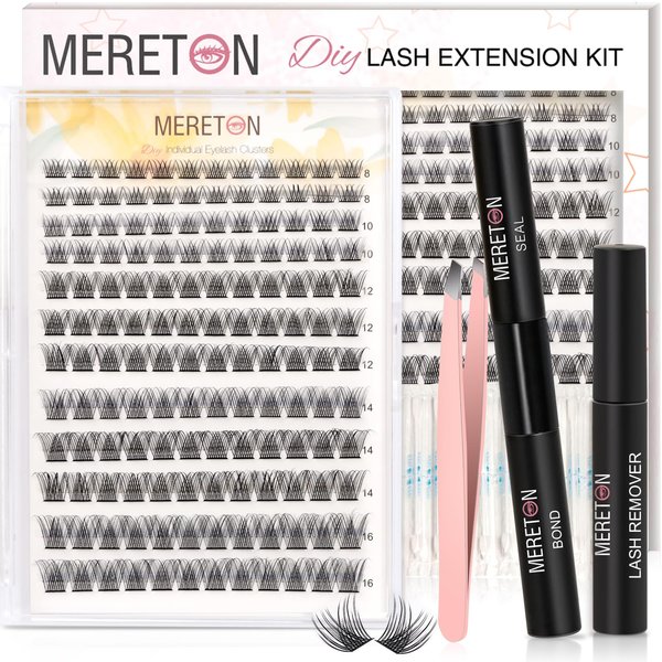 DIY Eye Lash Extension Kit,Cluster Eyelash Extension Kit,Individual Lashes Kit,Cluster Lashes with Lash Bond and Seal,Lash Glue Remover and Lash Applicator (MRT02 D Curl Mix 8-16mm)