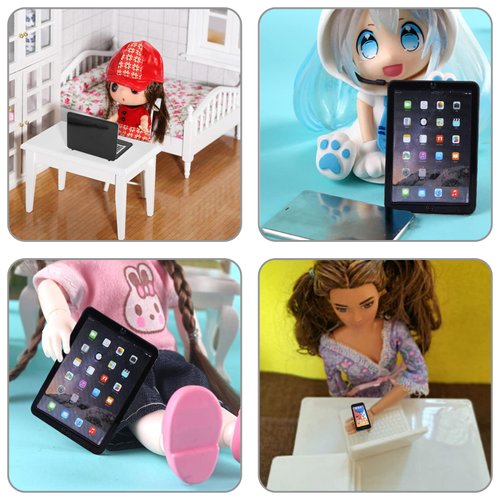 cobee 3Pcs Miniature Dollhouse Décor, 1:12 Metal Simulation Laptop Tablet Smart Phone, Mini- Dollhouse Miniatures Furniture Accessories, Doll House Miniatures Play Set (Black 3Pcs)