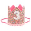 SuPoo 3rd Birthday Decorations for Girl Sprinkle 3rd Birthday Hat Headband Glitter Birthday Crown for Girls Princess Tiara with Elastic Band 3 Year Old Happy Birthday Party Cap Decorations Supplies