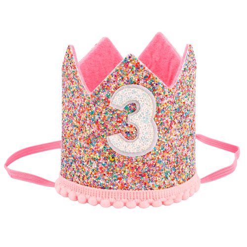 SuPoo 3rd Birthday Decorations for Girl Sprinkle 3rd Birthday Hat Headband Glitter Birthday Crown for Girls Princess Tiara with Elastic Band 3 Year Old Happy Birthday Party Cap Decorations Supplies