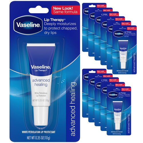 Vaseline Lip Therapy Advanced Healing Lip Balm Tube 12-Pack – White Petroleum Lip Protectant, 0.25 Oz Ea