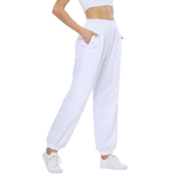 CYiNu Womens Yoga Pants Lounge Baggy Straight Wide Leg Sweatpants Bottom Slit Yoga Pants with Pockets(White,M)