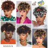 LEOSA Short Afro Kinky Curly Wigs for Black Women Natural Black Curly Headband Wig with Bangs Synthetic Curly Wigs with Head Wrap 2 in 1 for Women Curly Full Wig With with with Multicolor Scarf Wigs