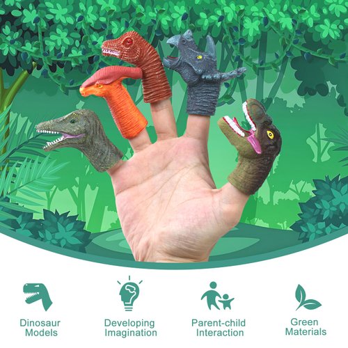 10Pcs Dinosaur Finger Puppets, Dinosaur Birthday Party Decorations Supplies Finger, Rubber Finger Puppets, Bath Finger Puppets Bath Toys for Kids Girls Boys, Finger Family Puppets for Kids Ages 3-5