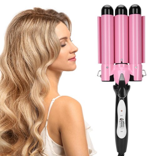 3 Barrel Hair Curling Iron, 28mm Tourmaline Ceramic Electric Hair Waver Curling Tongs with Adjustable Temperature Hair Crimper Tongs Fast Heating Hair curlers Hair Styling Tool(UNS)