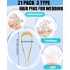 AURAADORN 21 Pack Wedding Pearl Hair Pins Bridal Pearl Rhinestone Wedding Hair Accessories,Elegant Pearl Rhinestones Hair Pins Updos Hair Piece Brides Bridesmaid Gril Women (21pcs Silver)