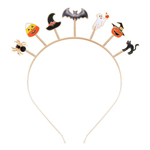 HEIDKRUEGER Rhinestone Halloween Headband Halloween Charm Hairband Orange Black Letter Decor Halloween Costume Headband for Women Halloween Cosplay Party Hair Tiara Hair Accessories Supplies