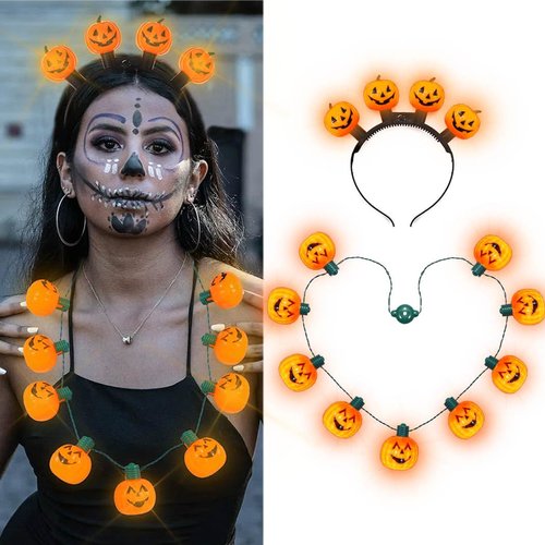Sixexey Halloween Light Up Pumpkin Headbands LED Orange Hair Hoop Jack-O-Lantern Hair Band Party Hair Accessories for Women