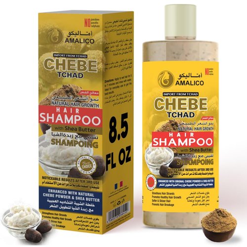 AMALICO Sulfate-free Hair Shampoo with Shea Butter & READY-TO-USE African Chebe Powder for Hair Growth 8.45 fl oz