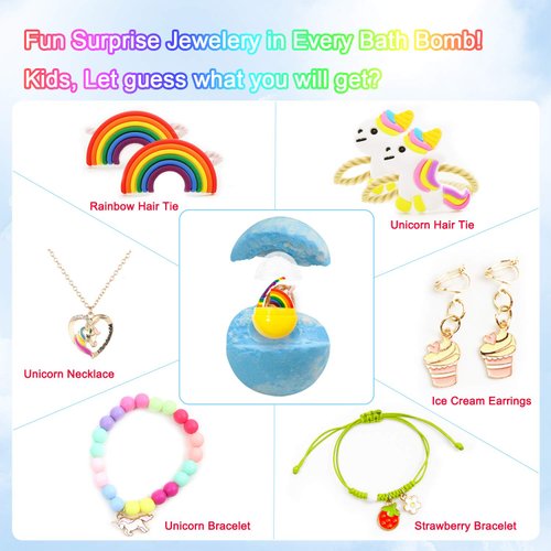 Panspace Unicorn Bath Bombs for Girls with Jewelry Inside, 6 Organic Bath Bombs Gift Set for Kids, Handmade Bubble Bath Bombs Spa Fizz Ball Kit with Surprise Toys for Kids Girls Birthday Christmas