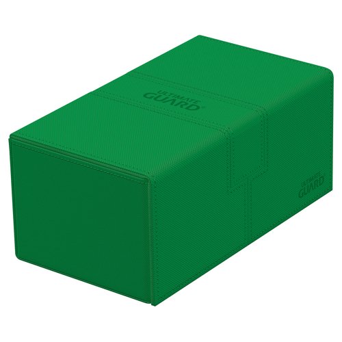 Ultimate Guard Flip 'n' Tray 200+, Deck Case for 200 Double-Sleeved TCG Cards + Dice Tray, Green, Independent Magnetic Closure & Microfiber Lining