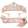 CIEHER Princess Crown and Birthday Sash Set, Birthday Crown Birthday Girl Crown Birthday Tiara for Women Birthday Princess Crown Birthday Decorations Birthday Sash for Girls Birthday Gifts - Rose Gold