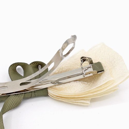 Flower Hair Clips for Women Girls Long Ribbon Tulip Flower Hair Barrettes for Curly Thick Hair White Pearl Metal Spring Clips Strong Hold Ponytail Holder Headwear Decorative Hair Accessories