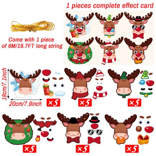 DIY Christmas Reindeer Tree Ornament Craft Kit for Kids Holiday Art Making Craft with Stickers, Make Your Own Xmas Reindeer Christmas Favor Decoration Home Classroom Party Game Activities