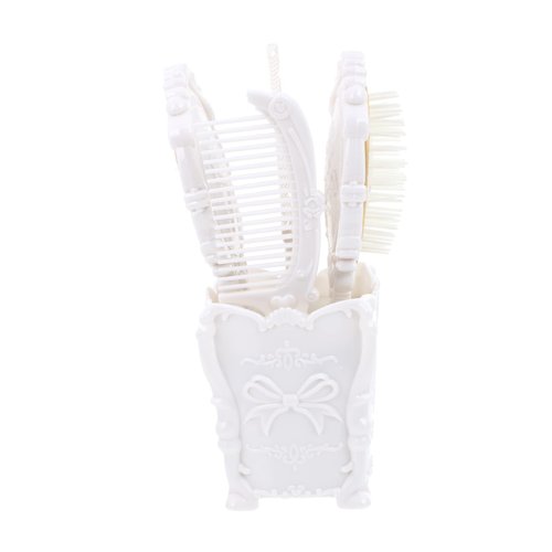 minkissy 5pcs Vintage Hand Mirror Comb Set with Storage Pot Handle Cosmetic Mirror Paddle Brush Detangling Paddle Brush Hair Comb Hair Brush Holder