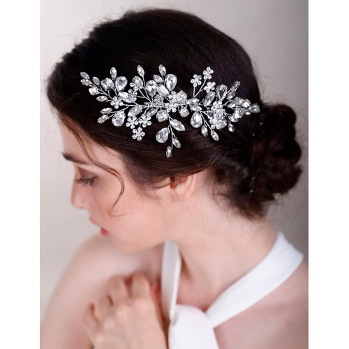 Chargances Wedding Rhinestone Teardrop Flower Hair Comb Bridal Gold Crystal Hair Side Comb Fashion Handmade Headpiece Hair Accessories for Bridal Bridesmaid Women (Gold)