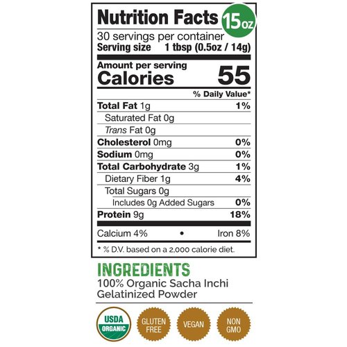 HerbaZest Sacha Inchi Protein Powder Organic - 15oz - USDA Certified, Vegan & Gluten-Free Superfood - Perfect for Smoothies, Baking, Yogurt, Hot Cereal & Savory Dishes