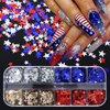 WRBAJIS 4th of July Nail Art Glitter Stars Nail Sequins 3D Holographic Nail Flakes Red Blue Gold Silver Nail Accessories for Women Girls Acrylic Nails Makeup Nail Decoration DIY Supplies 12 Grids