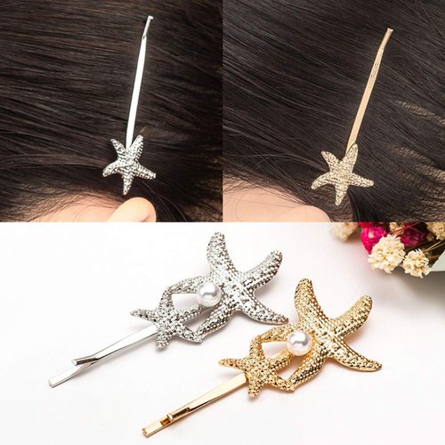 6 Pcs Metal Bobby Pins Starfish Hair Clips Sea Star Hairpin Barrettes Headwear Hair Accessories for Women and Girls (3 Gold + 3 Silver) (Style 2)