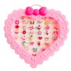 Elesa Miracle 36pcs Children Kids Little Girl Adjustable Jewelry Rings in Box, Girl Pretend Play and Dress Up Rings with Heart Shape Display Case